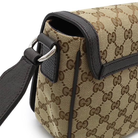 GUCCI GG canvas Crossbody Bag leather khaki Green beige Black - Picture 5 of 7